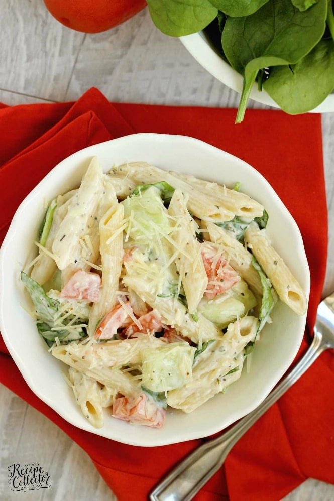 Easy Parmesan Ranch Pasta Salad - This is a super quick and flavorful side dish recipe!