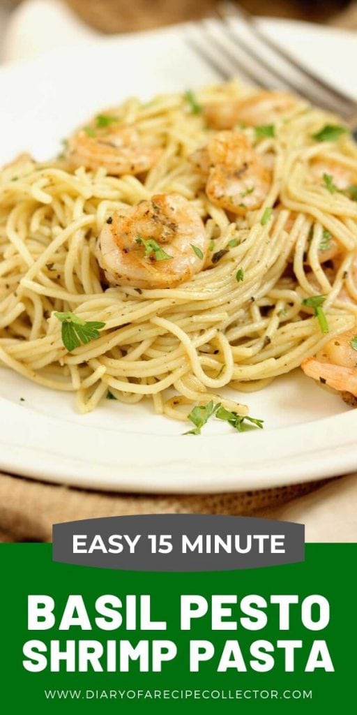 Easy 15 Minute Basil Pesto Shrimp Pasta - A quick and easy shrimp dinner recipe idea!