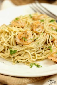 Easy 15 Minute Basil Pesto Shrimp Pasta - A quick and easy shrimp dinner recipe idea!