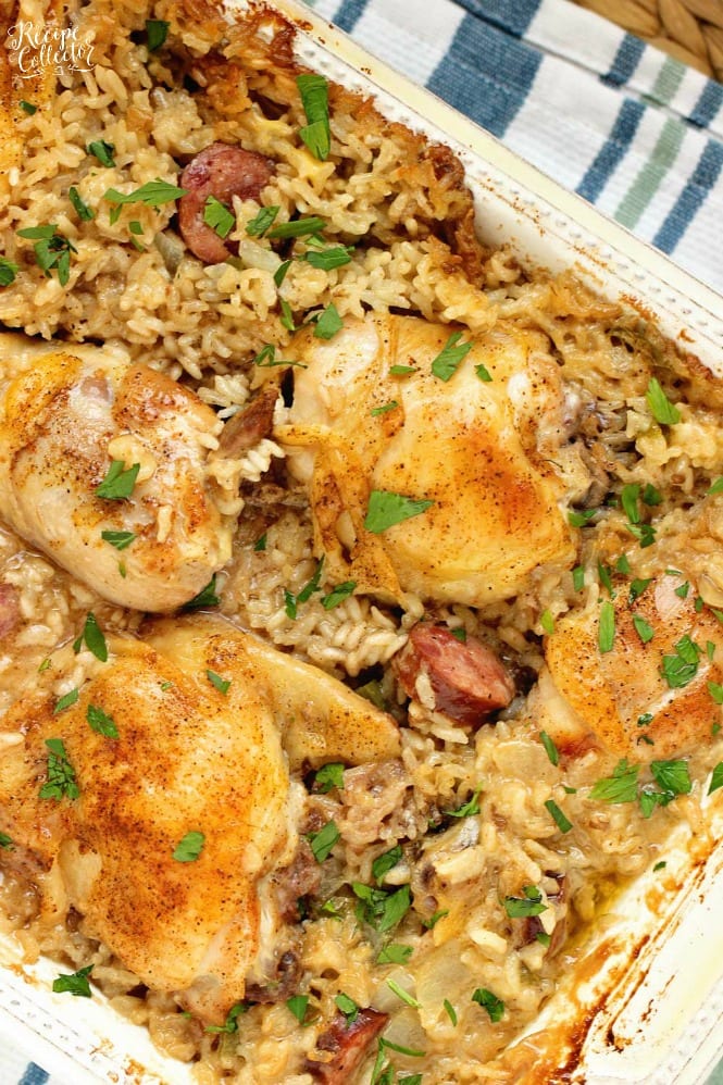 Cajun Baked Chicken and Rice - An easy to put together delicious chicken dinner recipe that will leave your home smelling amazing!