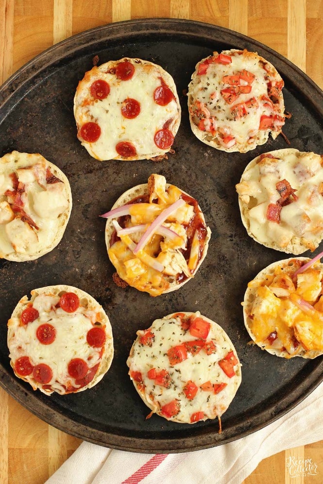 English Muffin Pizzas - This little recipe has many combinations to make the most wonderful little pizza snacks on the planet.  Find your favorite and be sure to check out the video!
