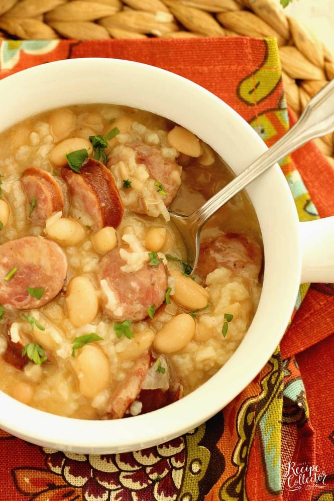 Instant Pot White Beans, Sausage, and Rice - It only takes minutes and a few ingredients to make this easy all in one pot meal filled with smoked sausage, white beans, rice, and some spice.