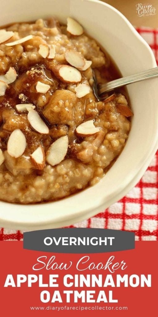 Overnight Slow Cooker Apple Cinnamon Oatmeal - A creamy easy make-ahead breakfast oatmeal recipe.