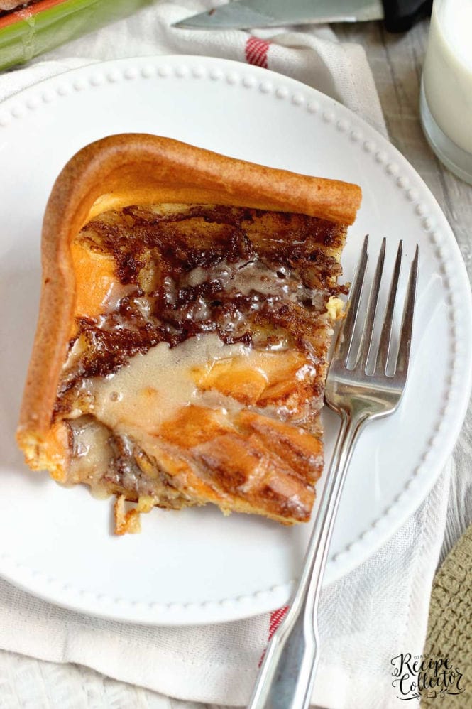 Cinnamon Roll Puffy Pancake -An easy to prepare oven-baked pancake filled with swirls of a cinnamon sugar mixture and topped with a quick icing. 