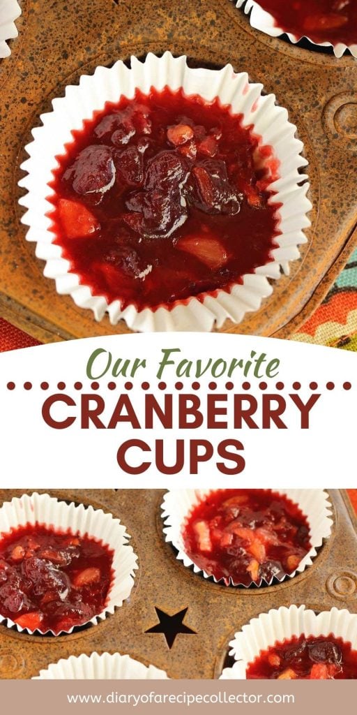 Cranberry Cups - The perfect way to make cranberry sauce pleasing for everyone!  This recipe uses strawberry jello and crushed pineapple to create a wonderful cranberry fruit salad in a muffin cup.  These are great for individual servings! 