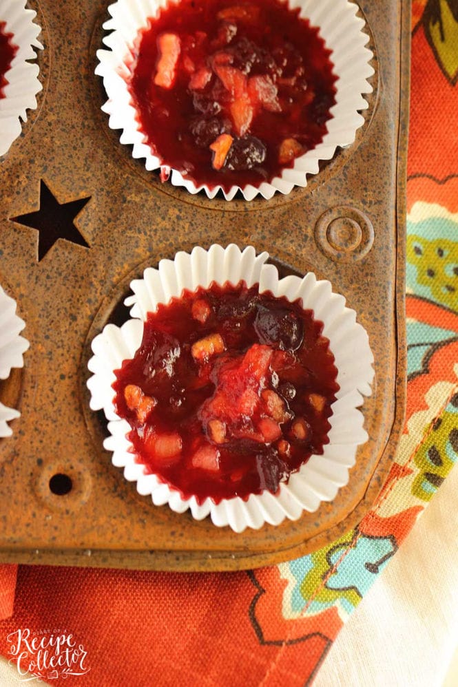 Cranberry Cups - The perfect way to make cranberry sauce pleasing for everyone!  This recipe uses strawberry jello and crushed pineapple to create a wonderful cranberry fruit salad in a muffin cup.  These are great for individual servings! 