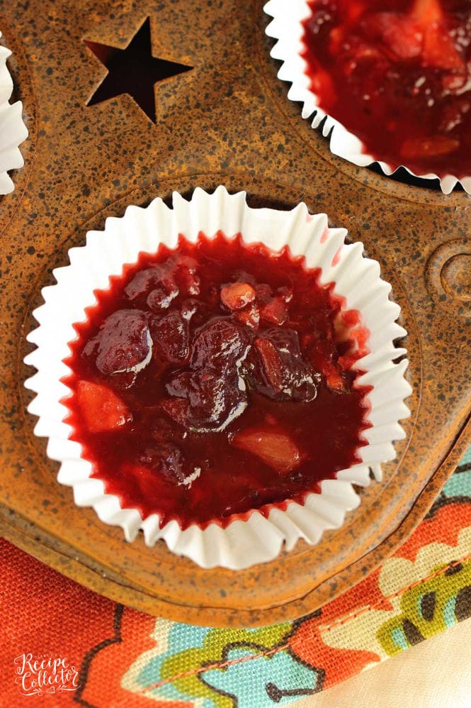 Cranberry Cups - The perfect way to make cranberry sauce pleasing for everyone!  This recipe uses strawberry jello and crushed pineapple to create a wonderful cranberry fruit salad in a muffin cup.  These are great for individual servings! 