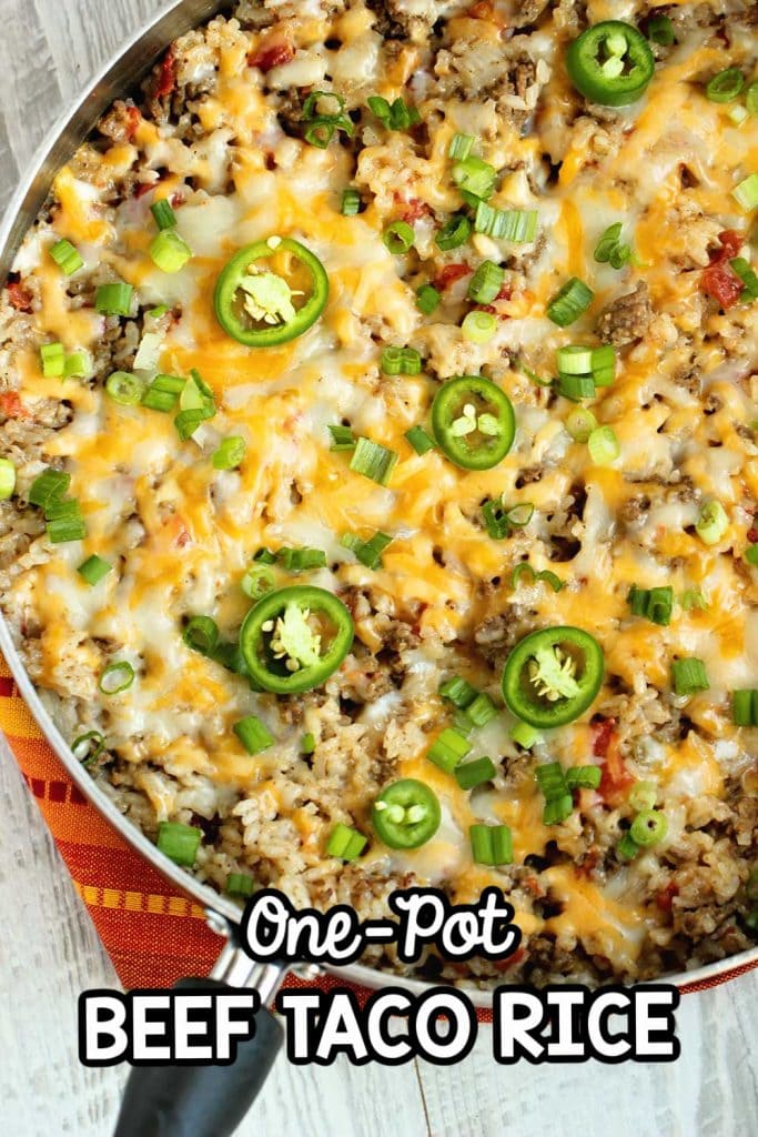 One-Pot Beef Taco Rice - An easy all in one recipe filled with beef, rice, spices, and cheese.  It's a perfect weeknight dinner idea!