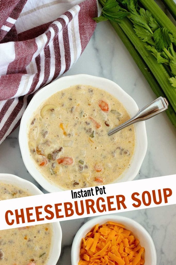 Instant Pot Cheeseburger Soup - A quick and easy hearty soup recipe filled with ground beef, noodles, veggies, and creamy cheese.