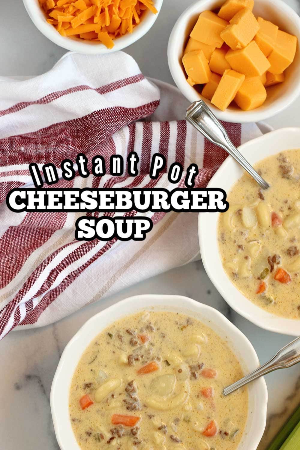 Instant Pot Cheeseburger Soup - A quick and easy hearty soup recipe filled with ground beef, noodles, veggies, and creamy cheese.