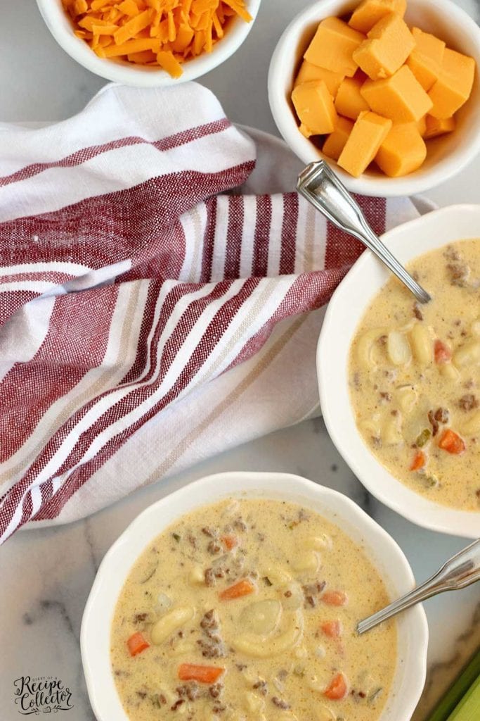 Instant Pot Cheeseburger Soup - A quick and easy hearty soup recipe filled with ground beef, noodles, veggies, and creamy cheese.