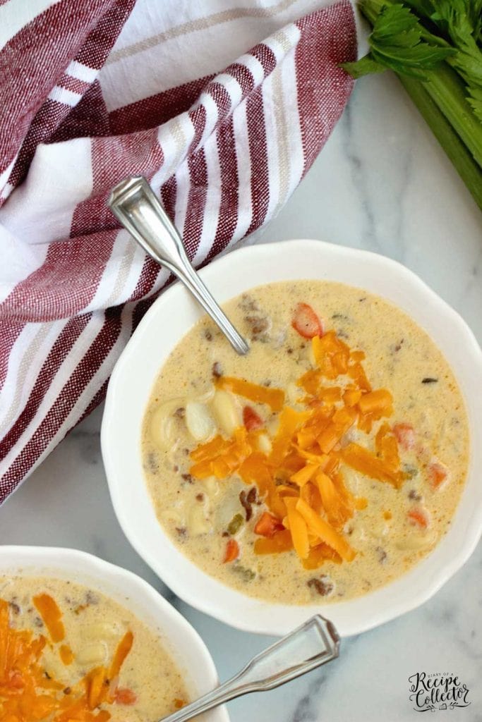 Instant Pot Cheeseburger Soup - A quick and easy hearty soup recipe filled with ground beef, noodles, veggies, and creamy cheese.