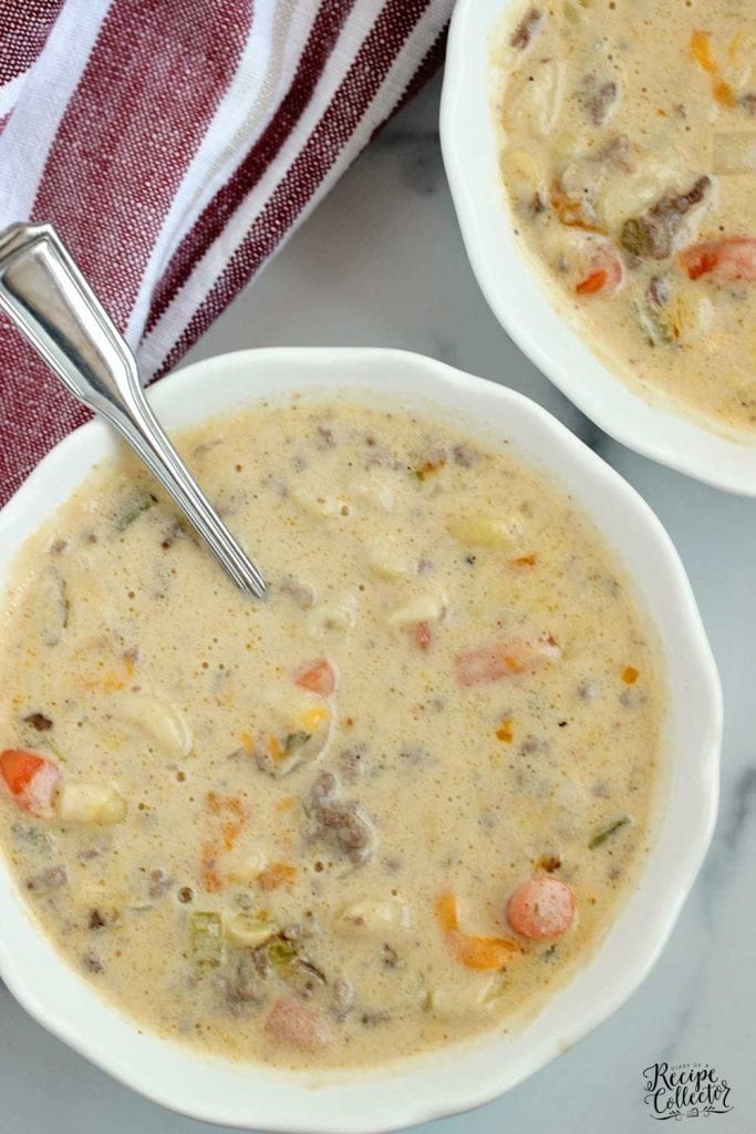 Instant Pot Cheeseburger Soup - A quick and easy hearty soup recipe filled with ground beef, noodles, veggies, and creamy cheese.