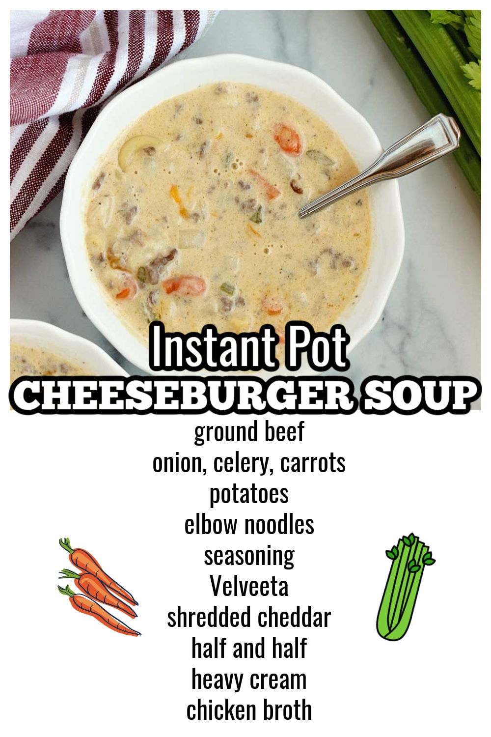 Instant Pot Cheeseburger Soup - A quick and easy hearty soup recipe filled with ground beef, noodles, veggies, and creamy cheese.