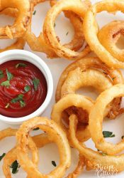 Beer Battered Onion Rings - Homemade beer battered onion rings are super easy!!  Plus, they only take a few ingredients to whip up at home!