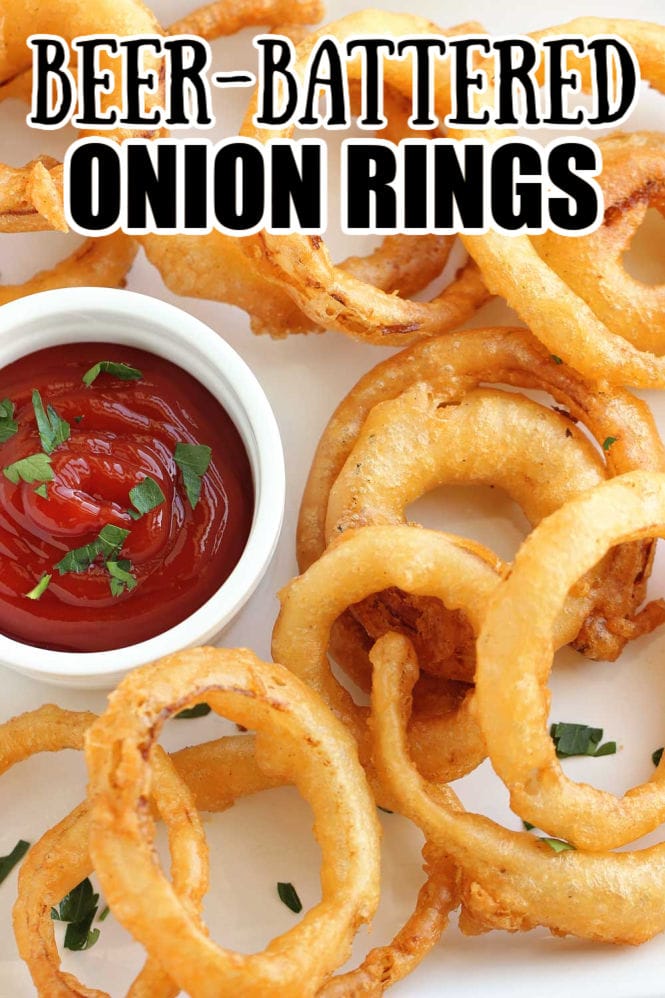 Beer Battered Onion Rings - Homemade beer battered onion rings are super easy!!  Plus, they only take a few ingredients to whip up at home!