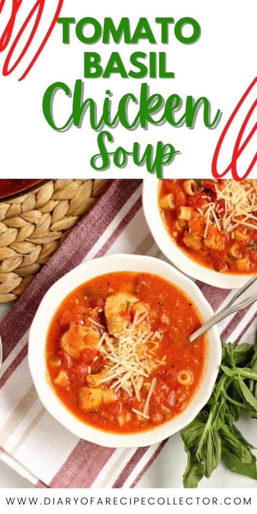 Easy Tomato Basil Chicken Soup - An easy 30 minute comforting soup recipe full of creamy tomato basil flavor and low in calories.