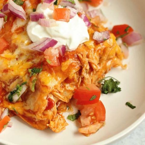Make-Ahead Chicken Enchilada Stack - A quick and easy freezer-friendly recipe that is a perfect busy weeknights.