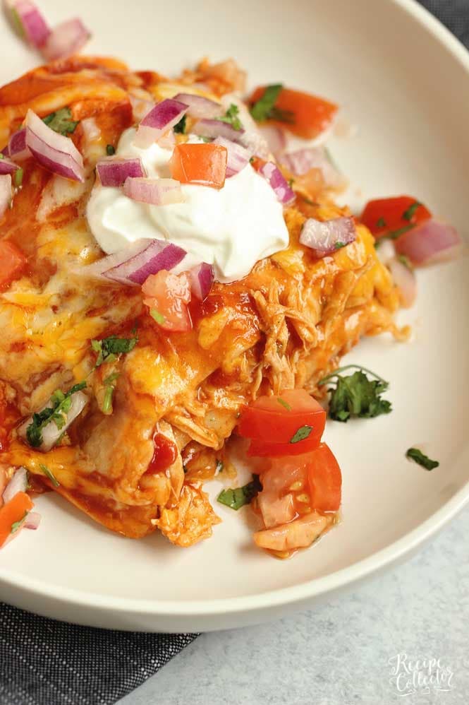 Make-Ahead Chicken Enchilada Stack - A quick and easy freezer-friendly recipe that is a perfect busy weeknights. 