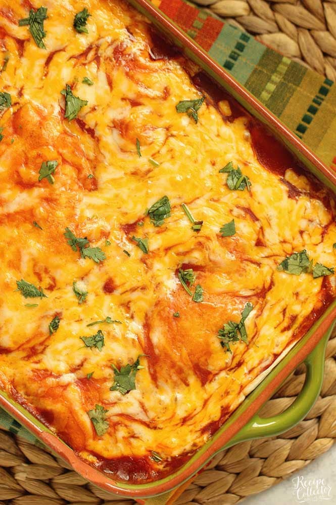 Make-Ahead Chicken Enchilada Stack - A quick and easy freezer-friendly recipe that is a perfect busy weeknights. 