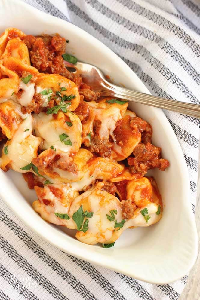 Easy Sausage Tortellini Pasta - This pasta recipe has become a dinner time favorite around here!  It's filled with cheese tortellini and breakfast sausage, which gives this one its delicious flavor!