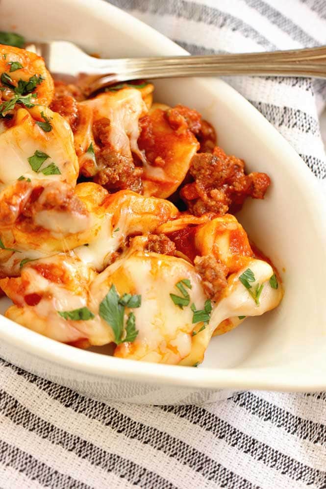 Easy Sausage Tortellini Pasta - This pasta recipe has become a dinner time favorite around here!  It's filled with cheese tortellini and breakfast sausage, which gives this one its delicious flavor!