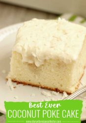 Best Ever Coconut Poke Cake - This recipe uses a doctored up cake mix and one of the best coconut icings ever!  Make it ahead and serve it cold!  Total dessert goodness!