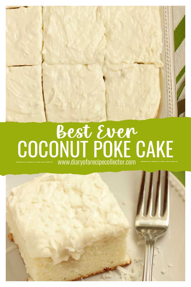 Best Ever Coconut Poke Cake - This recipe uses a doctored up cake mix and one of the best coconut icings ever!  Make it ahead and serve it cold!  Total dessert goodness!