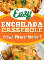 Baked Enchilada Casserole - A total crowd pleasing Mexican casserole recipe filled with layers of white corn tortillas, enchilada sauce, refried beans, meat sauce, and shredded cheese.  Plus, it has a little secret ingredient to give it that great flavor! 