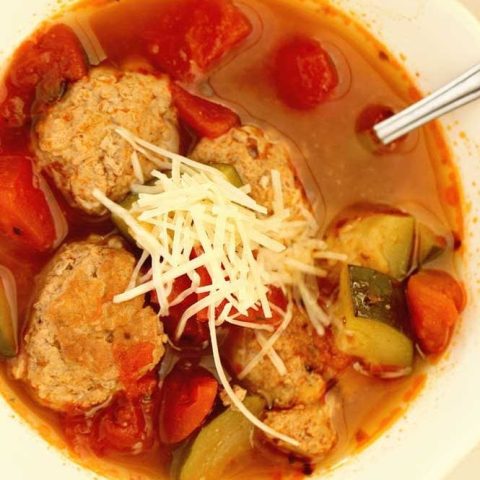 This Skinny Turkey Meatball Soup is an easy and quick low-calorie and high protein dinner or lunch idea!