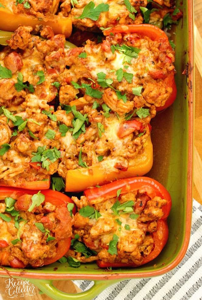 Skinny Stuffed Peppers - A delicious low-calorie, low-carb, and high protein recipe filled with ground turkey. 