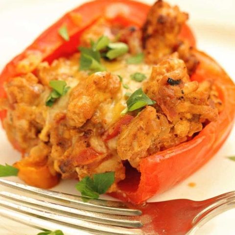 Skinny Stuffed Peppers - A delicious low-calorie, low-carb, and high protein recipe filled with ground turkey. 