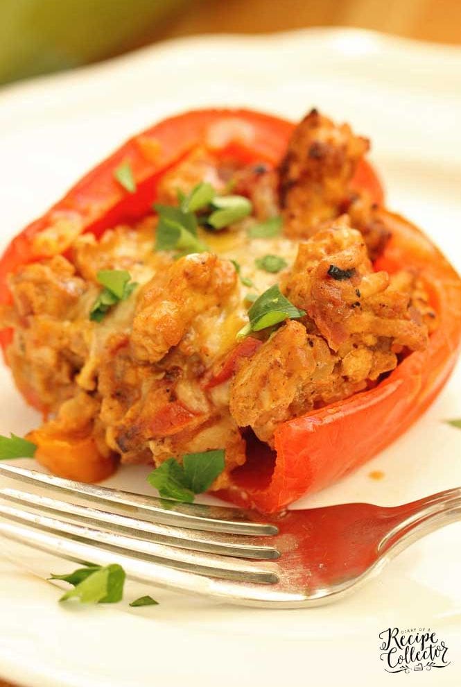 Skinny Stuffed Peppers - A delicious low-calorie, low-carb, and high protein recipe filled with ground turkey. 