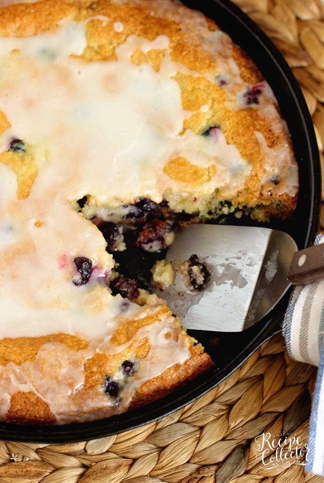 Lemon Blueberry Skillet Cake - Super easy recipe perfect for those lemon blueberry fans.  This cake is moist and great for breakfast or dessert!