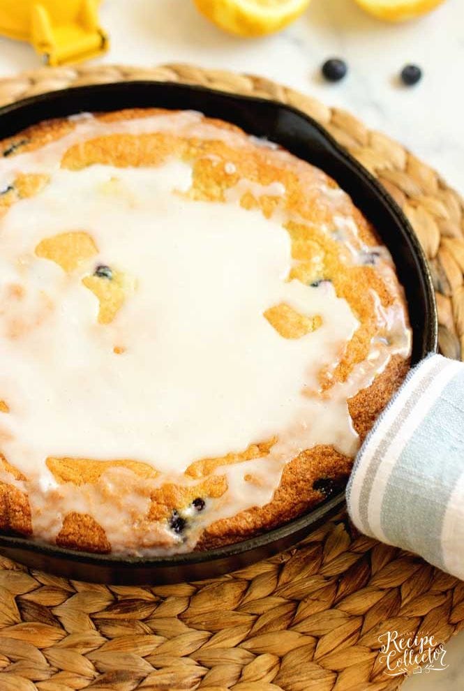 Lemon Blueberry Skillet Cake - Super easy recipe perfect for those lemon blueberry fans.  This cake is moist and great for breakfast or dessert!