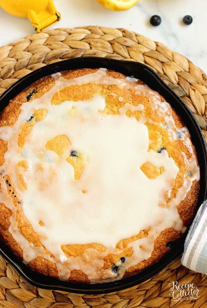 Lemon Blueberry Skillet Cake - Super easy recipe perfect for those lemon blueberry fans.  This cake is moist and great for breakfast or dessert!