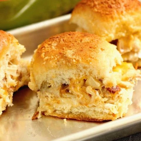 These Balsamic Chicken Bacon Sliders are full of flavor! They are filled with roasted garlic, chicken, bacon, balsamic, and Colby Jack cheese and topped with a Parmesan garlic butter sauce!