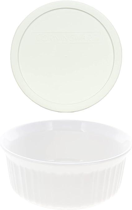 CorningWare French White 1.5 Quart Oval Casserole Bundle: 1.5 Oval with Plastic Lid
