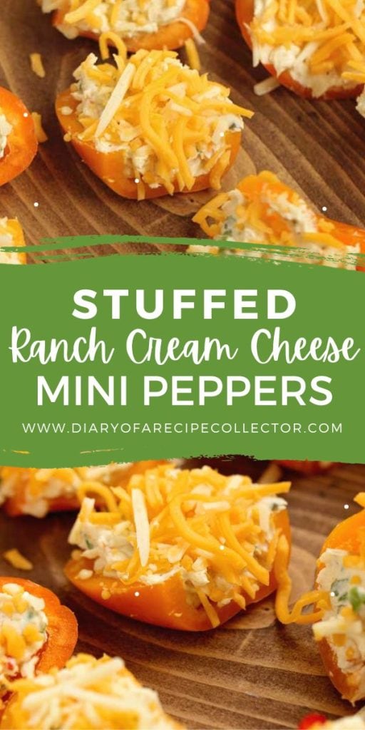 Stuffed Ranch Cream Cheese Mini Peppers - These make a great party appetizer! They are stuffed with a spicy veggie ranch cream cheese which pairs perfectly with the sweet peppers.