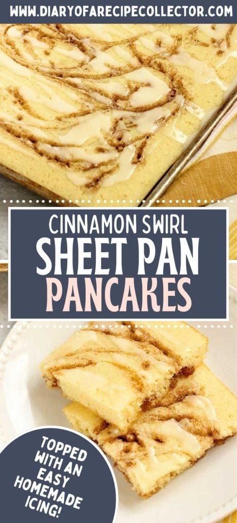 Cinnamon Swirl Sheet Pan Pancakes - Making a big pan of pancakes to feed a crowd can be super easy and delicious especially swirled with a cinnamon sugar mixture and topped with a yummy glaze!