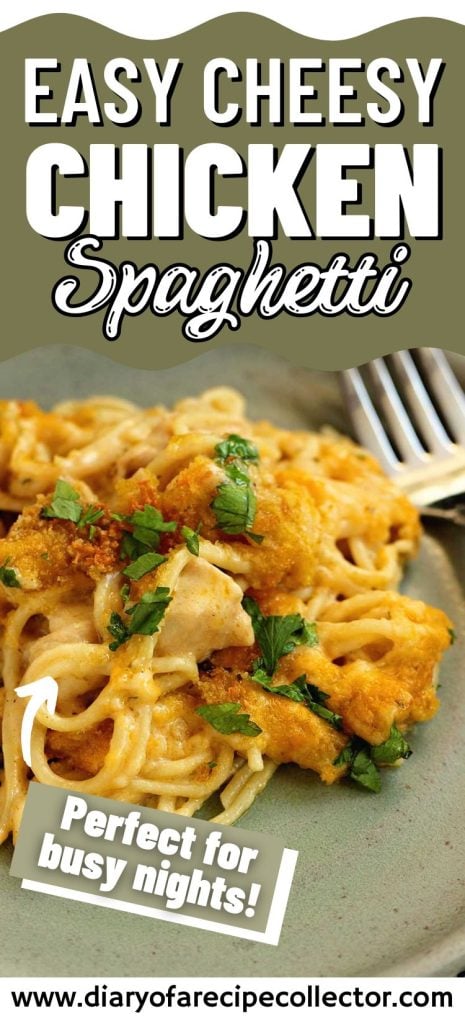 Easy Cheesy Chicken Spaghetti is simple enough for a weeknight and delicious enough for company! It goes great with a salad and bread!