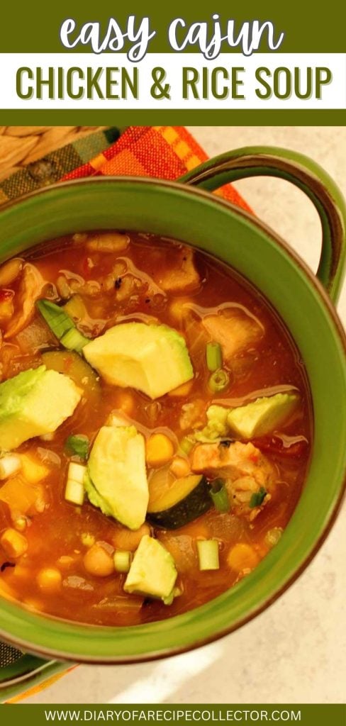 This Cajun Chicken and Rice Soup is packed with chicken, fire-roasted tomatoes, corn, zucchini, beans, and rice, full of Cajun flavor, and a Creole kick.