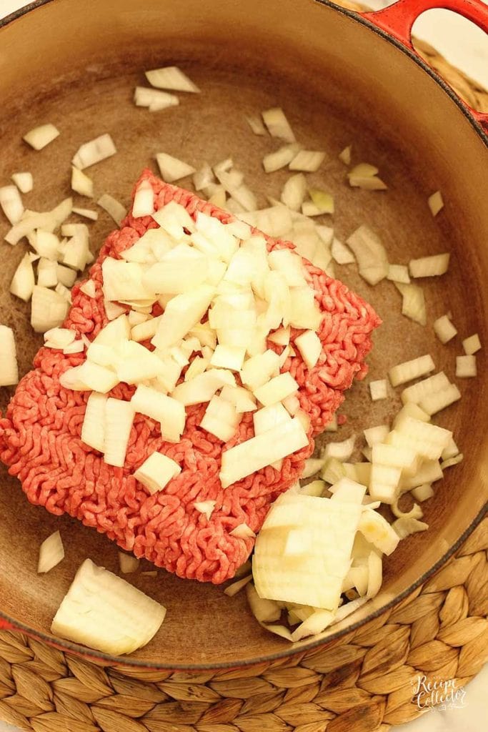 A delicious and hearty soup filled with ground beef, enchilada sauce, beans, tomatoes, and corn.