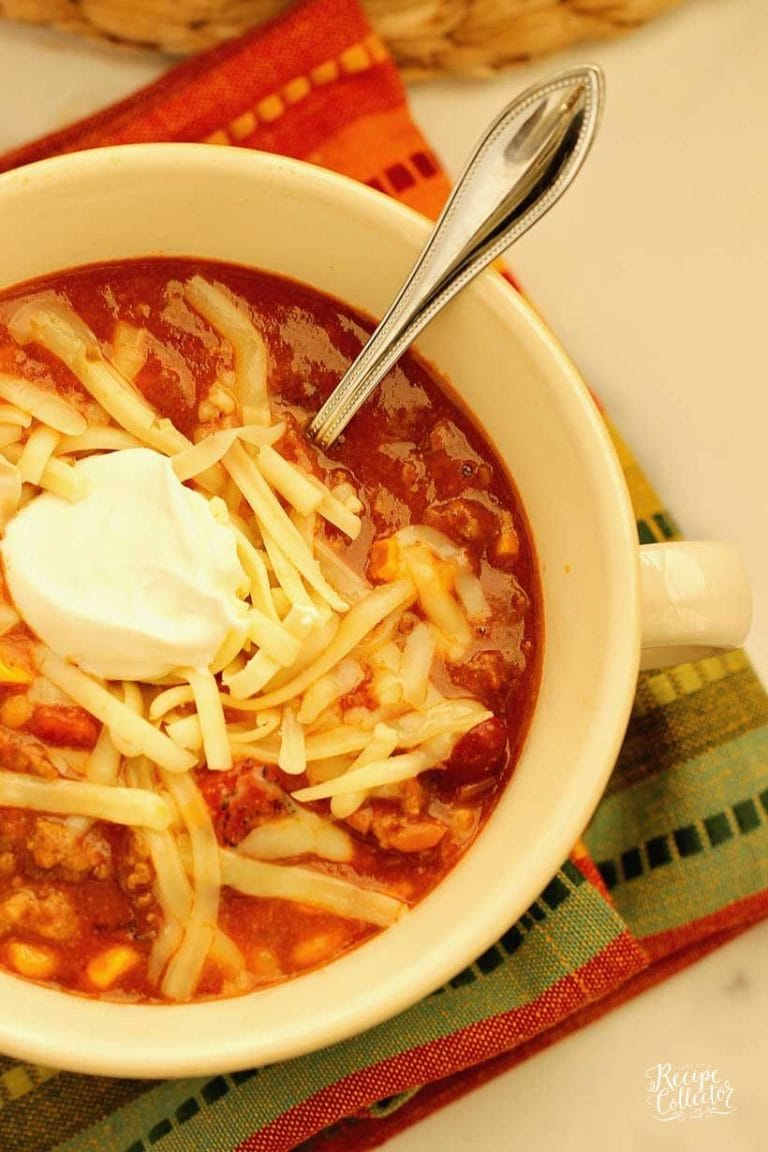 A delicious and hearty soup filled with ground beef, enchilada sauce, beans, tomatoes, and corn.