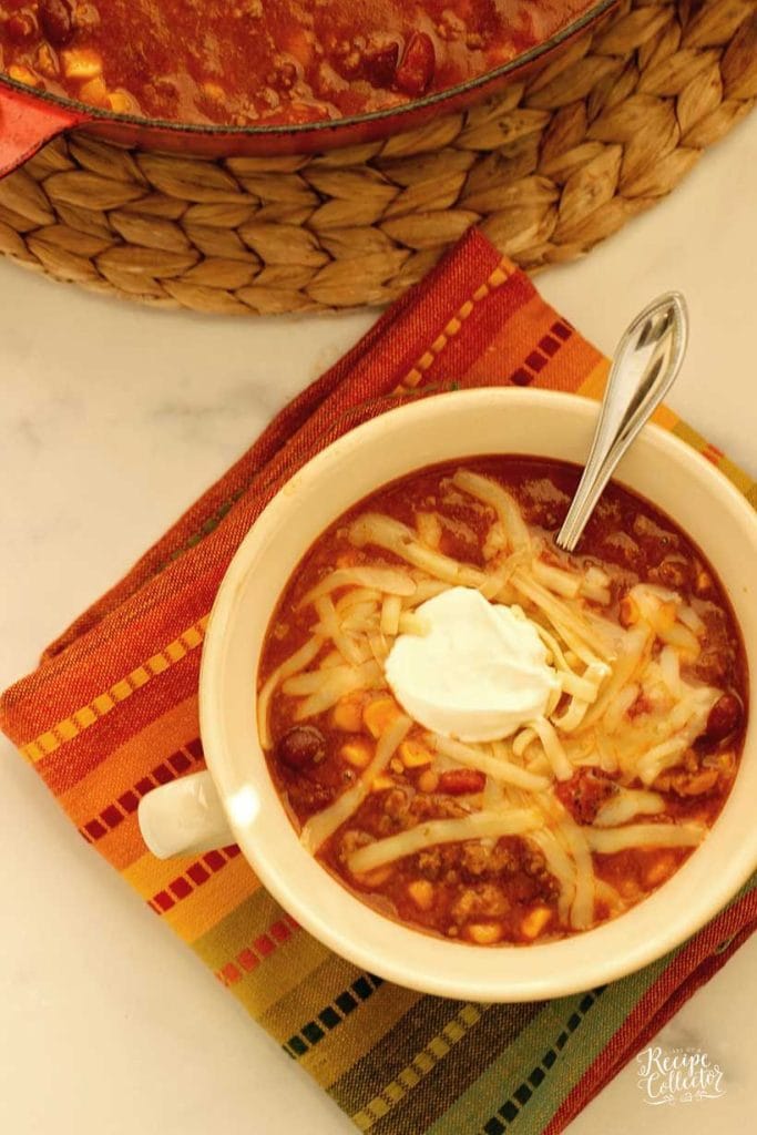 A delicious and hearty soup filled with ground beef, enchilada sauce, beans, tomatoes, and corn.