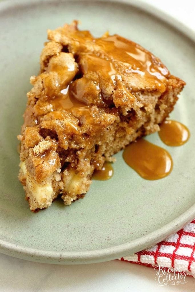 Caramel Apple Skillet Cake is loaded with shredded apples, swirled with brown sugar, and topped with salted caramel. Cozy fall baking at its best.