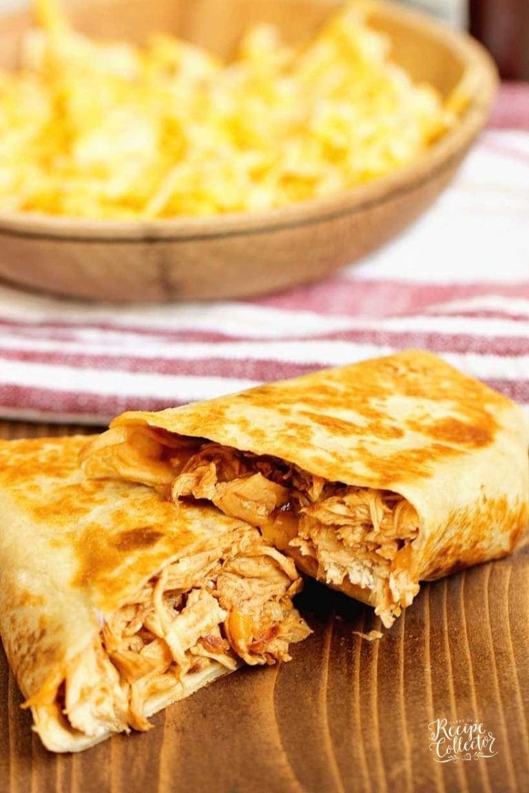 Slow Cooker BBQ Chicken Wraps filled with barbecue sauce, melty cheese, and cooked red onions. An easy weeknight dinner busy families will love.